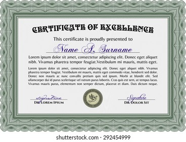 Sample Certificate. Superior design. Detailed.With complex linear background. 