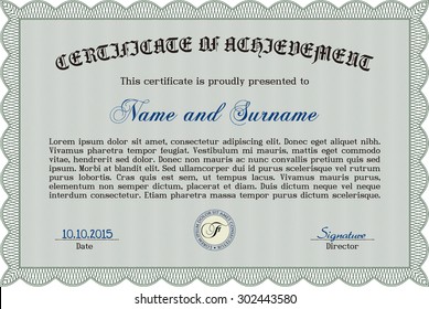 Sample Certificate. Superior design. Detailed.With complex linear background. 