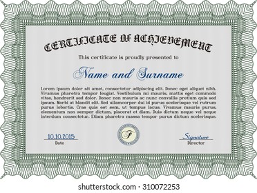 Sample Certificate. Superior design. Detailed.With complex linear background. 