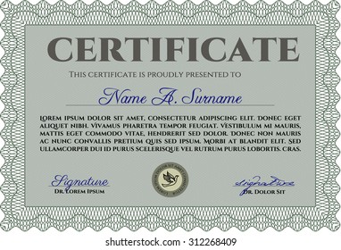 Sample Certificate. Superior design. Detailed.With complex linear background. 