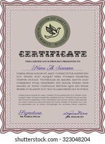 Certificado de ejemplo. Diseño superior. Detallado.Con fondo lineal complejo. 