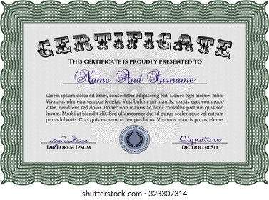 Sample Certificate. Superior design. Detailed.With complex linear background. 