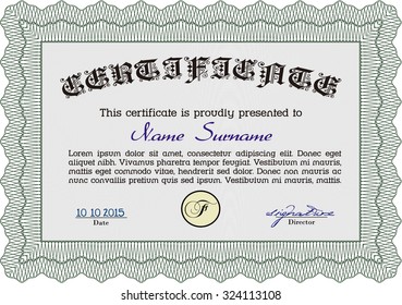 Sample Certificate. Superior design. Detailed.With complex linear background. 