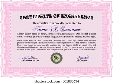 Sample Certificate. Vector illustration.Sophisticated design. With quality background. 