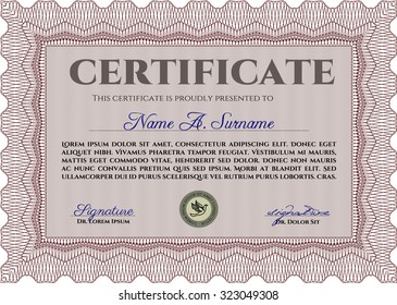 Sample Certificate. Vector illustration.Sophisticated design. With quality background. 