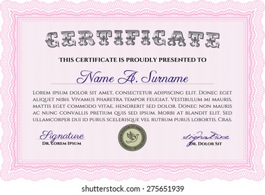 Sample Certificate. Vector pattern that is used in currency and diplomas.With background. Lovely design. 