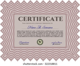 Sample Certificate. Vector pattern that is used in currency and diplomas.Lovely design. With linear background. 