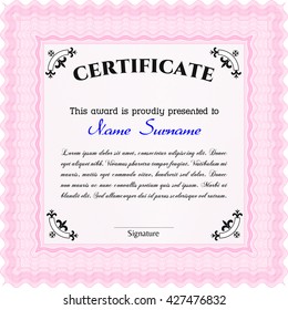 Sample Certificate. Vector pattern that is used in money and certificate. Artistry design. With quality background. Pink color.