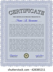 Sample Certificate. Vector pattern that is used in money and certificate. With quality background. Artistry design. Blue color.