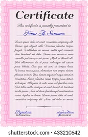 Sample Certificate. Vector pattern that is used in money and certificate. Artistry design. With quality background. Pink color.