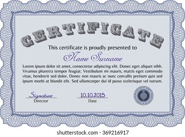 Sample Certificate. Vector certificate template.Complex background. Cordial design. 