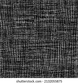 Sample of coarse textile, woven from wool or cotton. Burlap fabric detail. Textured background. Black and white seamless pattern.