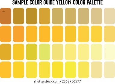 Beispiel für die gelbe Farbpalette des Farbführers, Beispiele für Trends, Beispiel-Farbleitfaden oder Beispielkatalog-Vorlage für eine Karte mit Beispielen in RGB-Vektorgrafik