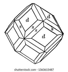 Una combinación de dodecaedro y hexoctaedro por muestreo. Limitada por un dibujo de línea vintage o de grabado de lado paralelo en forma de diamante.