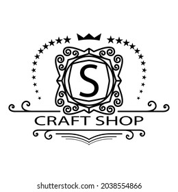 Sample of craft shop logotype design. Square Outline template Monogram with crown luxury symbol. Logo for hair salon, hotel Spa and Premium brand identity. Emblem decor element. Vector illustration