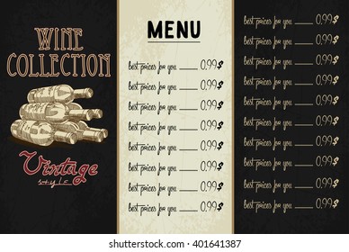 sample design wine list at the restaurant, freehand drawing