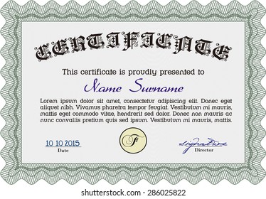 Sample Diploma. Beauty design. Detailed.With guilloche pattern. 