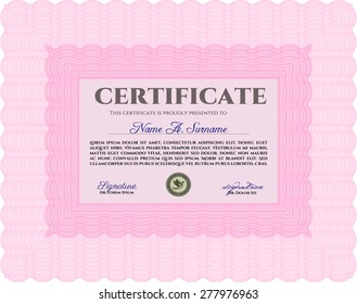 Sample Diploma. With complex background. Border, frame.Beauty design. 