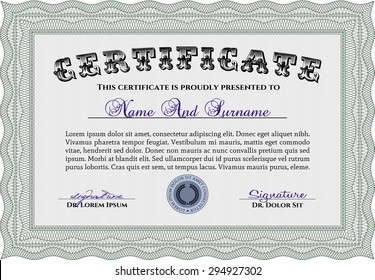 Sample Diploma. With complex background. Elegant design. Vector pattern that is used in currency and diplomas.