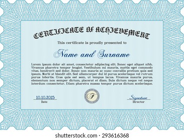 Sample Diploma. Complex design. Frame certificate template Vector.With complex linear background. 