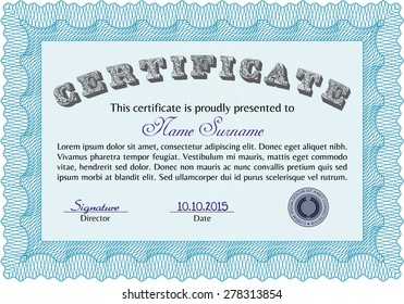 Sample Diploma. Customizable, Easy to edit and change colors.With complex background. Lovely design. 