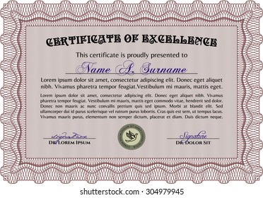 Diploma de muestra. Excelente diseño. Con un patrón de guilloche de gran calidad. Patrón vectorial que se utiliza en moneda y diplomas.