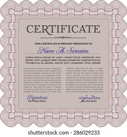 Sample Diploma. Frame certificate template Vector.With complex linear background. Nice design. 