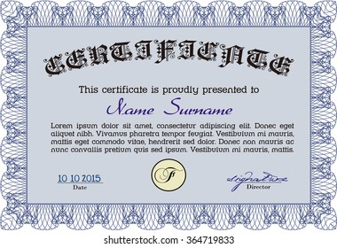 Sample Diploma. Frame certificate template Vector.Artistry design. Easy to print. 