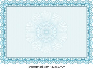 Sample Diploma. Frame certificate template Vector. Elegant design. With linear background. Light blue color.