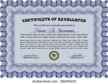 Sample Diploma. With guilloche pattern. Customizable, Easy to edit and change colors.Cordial design. 