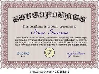 Sample Diploma. With guilloche pattern. Customizable, Easy to edit and change colors.Cordial design. 