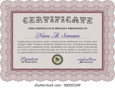 Sample Diploma. With guilloche pattern. Customizable, Easy to edit and change colors.Cordial design. 
