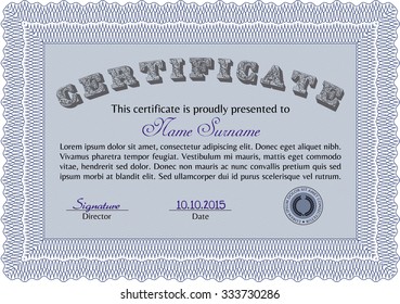 Sample Diploma. With guilloche pattern. Customizable, Easy to edit and change colors.Cordial design. 