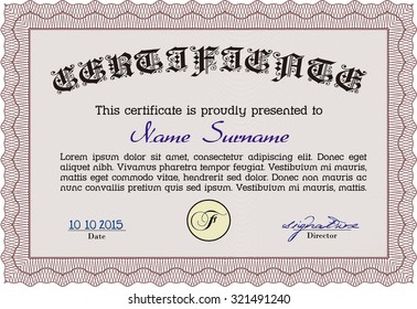 Sample Diploma. With guilloche pattern. Modern design. Money style.
