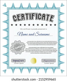 Sample Diploma.  Modern design.  Printer friendly.  Vector illustration.  Light blue color.
