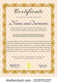 Sample Diploma.  Money Pattern design.  With great quality guilloche pattern.    Orange color.