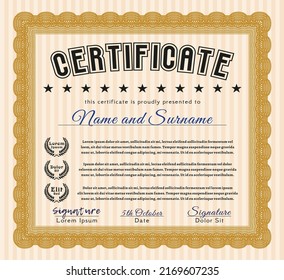 Sample Diploma.  Money style design.  Printer friendly.  Customizable, Easy to edit and change colors.  Orange color.