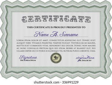 Diploma de muestra. Estilo de dinero. Buen diseño. Con fondo lineal. 