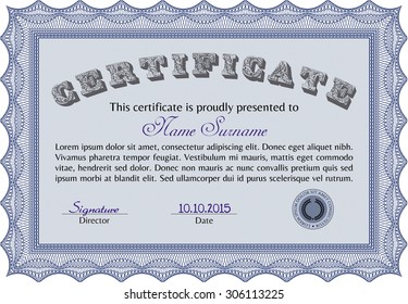 Sample Diploma. Money style.With complex background. Nice design. 
