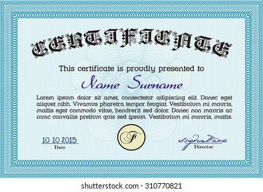 Sample Diploma. With quality background. Vector pattern that is used in money and certificates. Sophisticated design. 