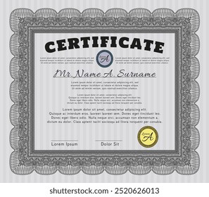 Sample Diploma.  Retro design.  With guilloche pattern.  Detailed.  Grey color.