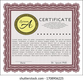 Sample Diploma.  Sophisticated design.  With quality background.    Red color.