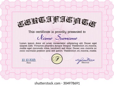 Diploma de muestra. Plantilla de certificado de vector.Diseño excelente. Con un patrón de guilloche de gran calidad. 