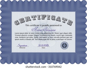 Sample Diploma. Vector pattern that is used in money and certificate. Complex background. Cordial design. 