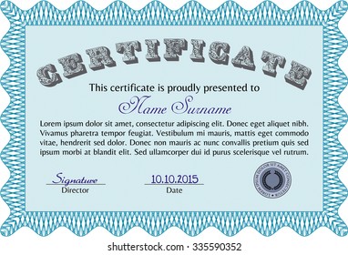 Sample Diploma. Vector pattern that is used in money and certificate.Excellent design. With guilloche pattern and background. 