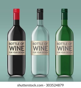 Sample of empty bottles of wine. This template is perfect for your design. Vector set of bottles.