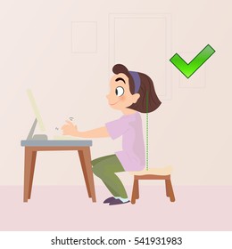 La muestra de la chica sentada de manera correcta, ilustración, vector