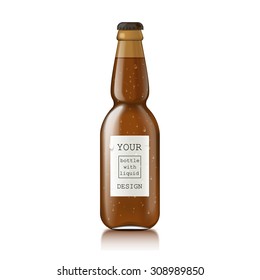 Sample a glass of dark beer bottle. Template bottle ready for your design. On the subject of water droplets.  Mock Up Template Ready For Your Design.  Vector Illustration  Isolated On White Background