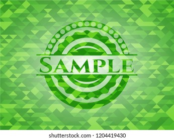 Sample green emblem. Mosaic background
