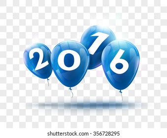 Sample Greeting Card 2016 Christmas card with realistic Blue Balloons and numbers on transparent background. Image Printer, stocks, greetings, e-mail, Web. Vector illustration